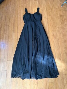 Black Maxi Bridesmaid Dress with Structured Bodice and Tie in Back